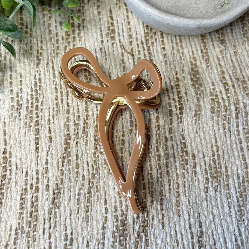 Brown and Gold‎ Bow Style Hair Claw Clip